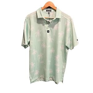 Bad Birdie Light Green Tropical Print Short Sleeve Men's Polo T-Shirt Size M